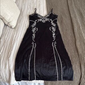 Wild Honey Silk Black and White Slip Dress Spaghetti Strap Midi